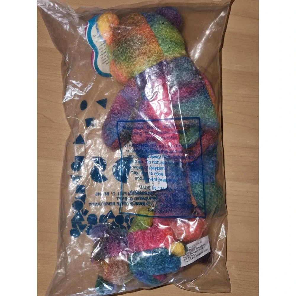 Avon Y2K‎ Tie Dye Teddy Millennium 2000 with Small Teddy Keychain Garn-NEW